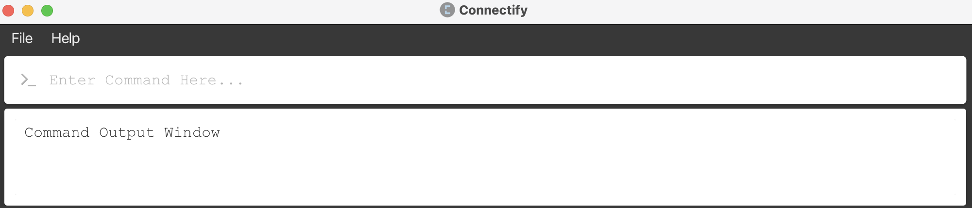 The navigation bar, command box, and output window.